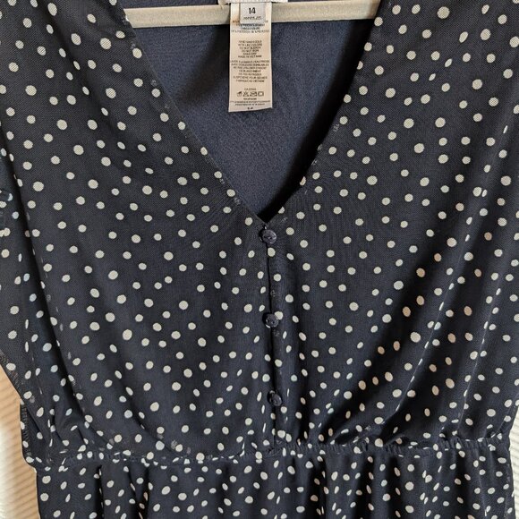 Kate & Lily tiered midi dress navy blue white polka dots Size 14 ruffles - Picture 7 of 14